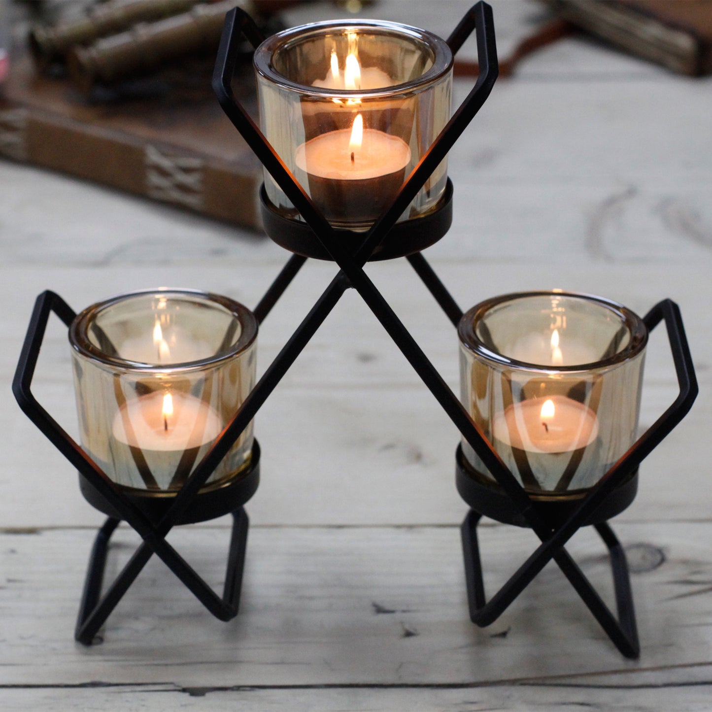 Bougeoir Votif en Fer - 3 Coupes Triangle