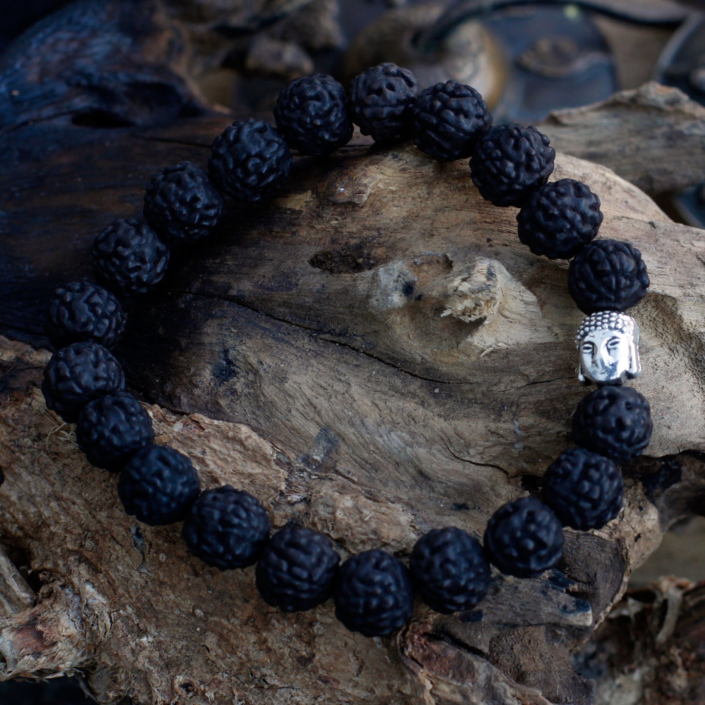 Mala Rudraksha Bracelet Bouddha-Noir