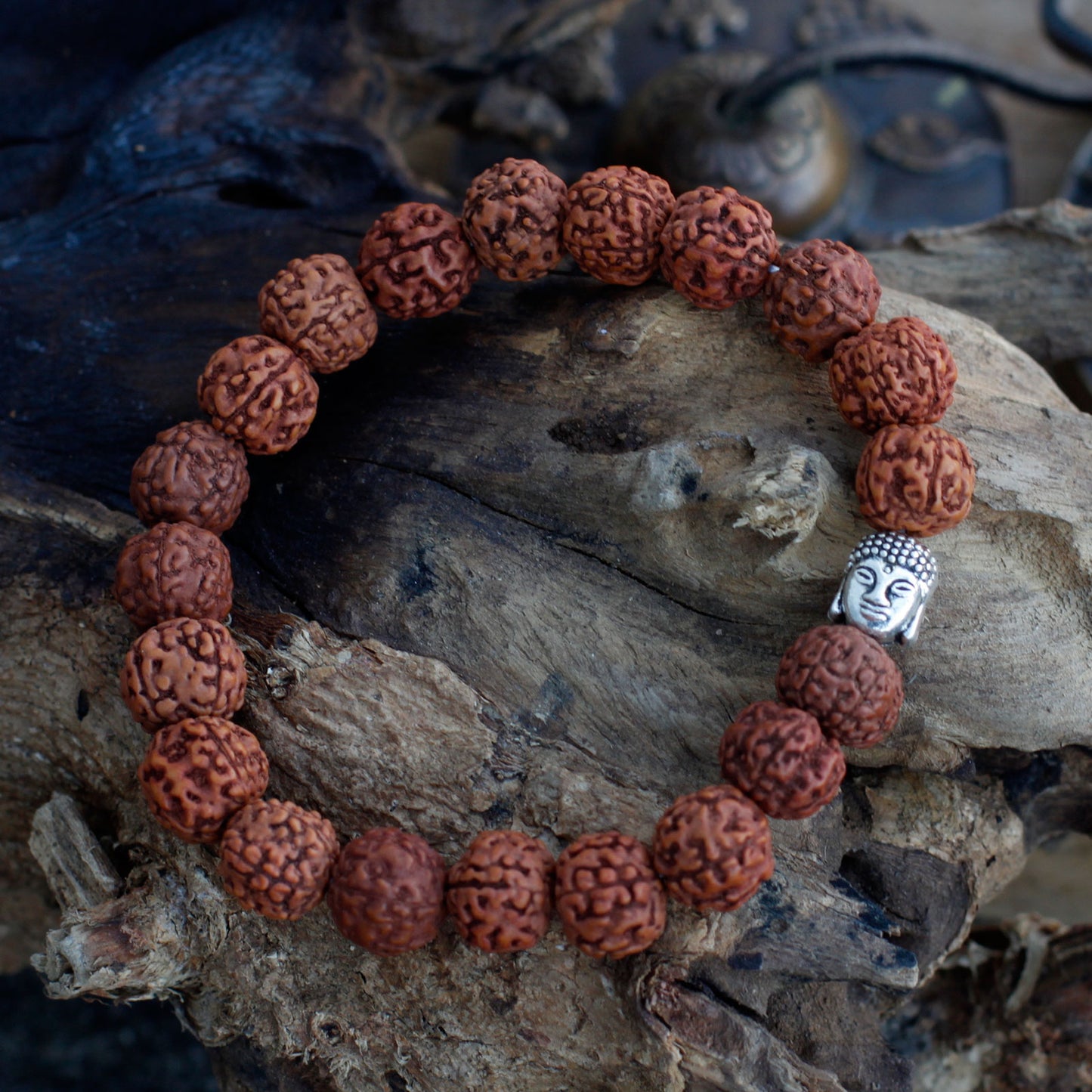 Mala Rudraksha Bracelet Bouddha-Marron