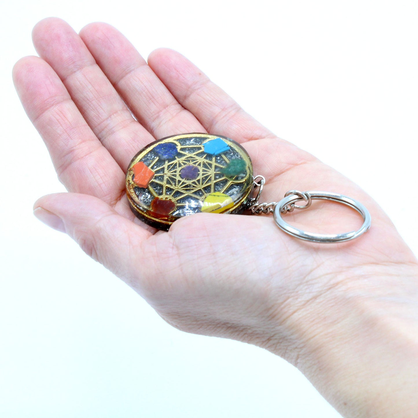 Porte-clés Orgonite - Rond Sept Chakra