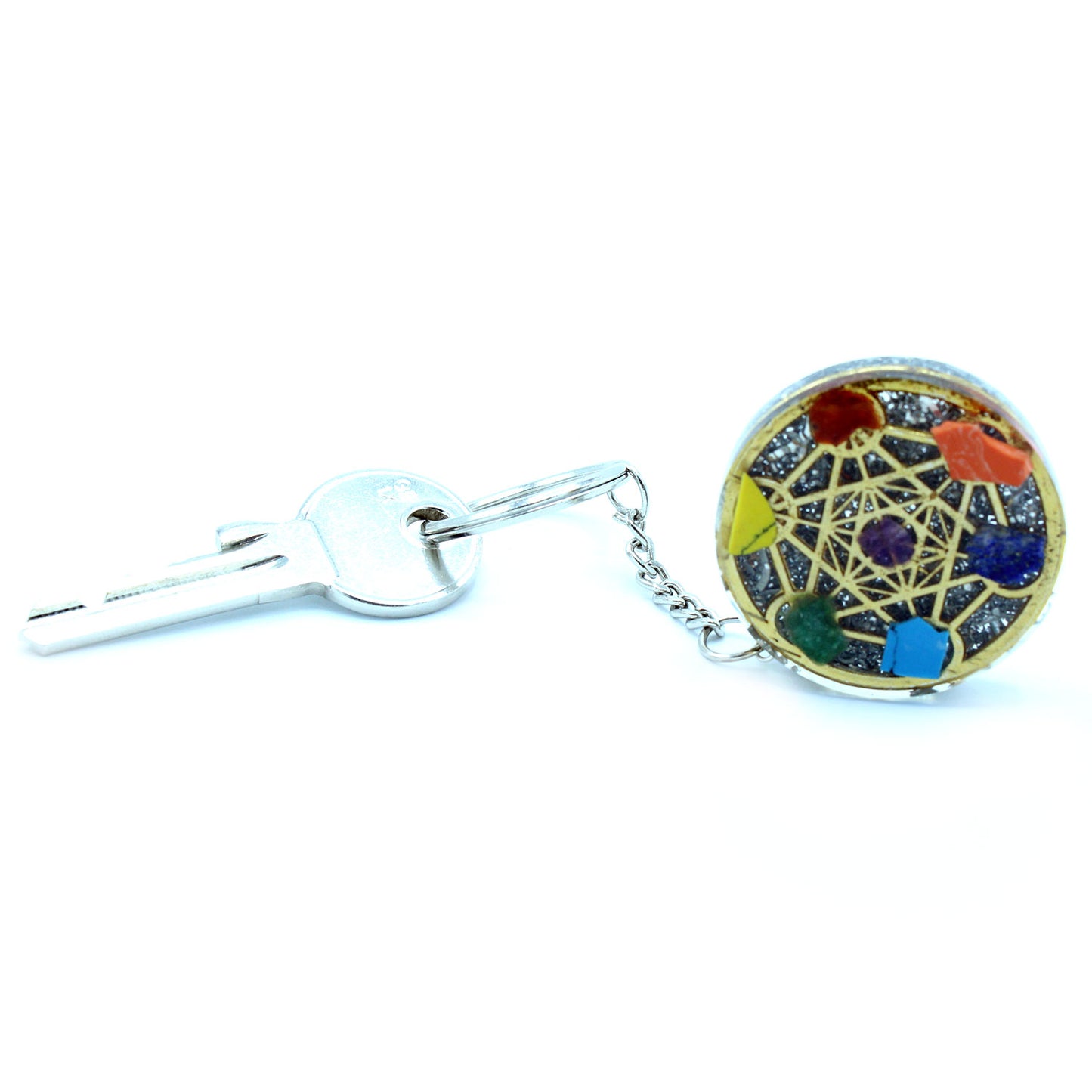 Porte-clés Orgonite - Rond Sept Chakra