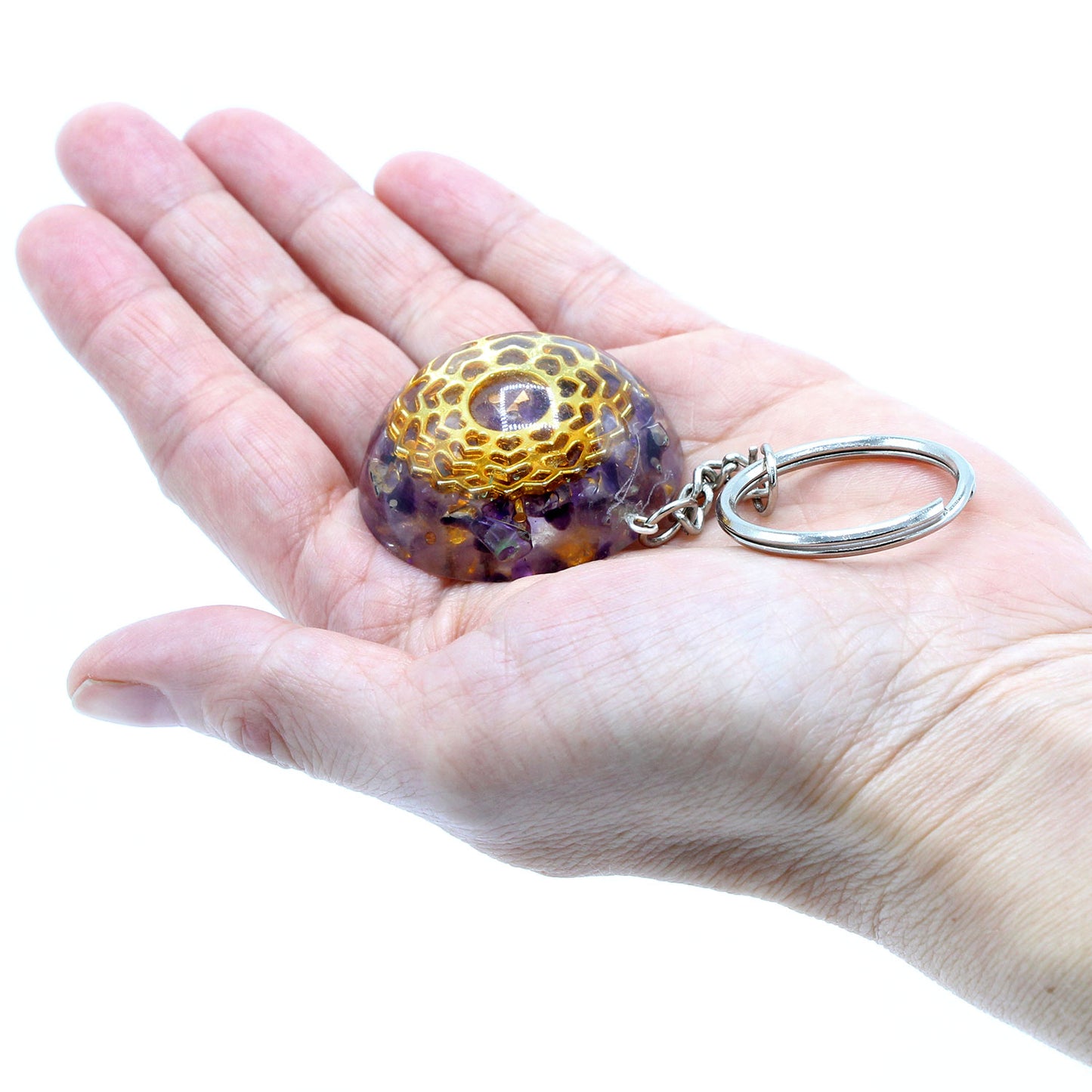 Porte-clés Orgonite - Améthyste Coeurs Mandala