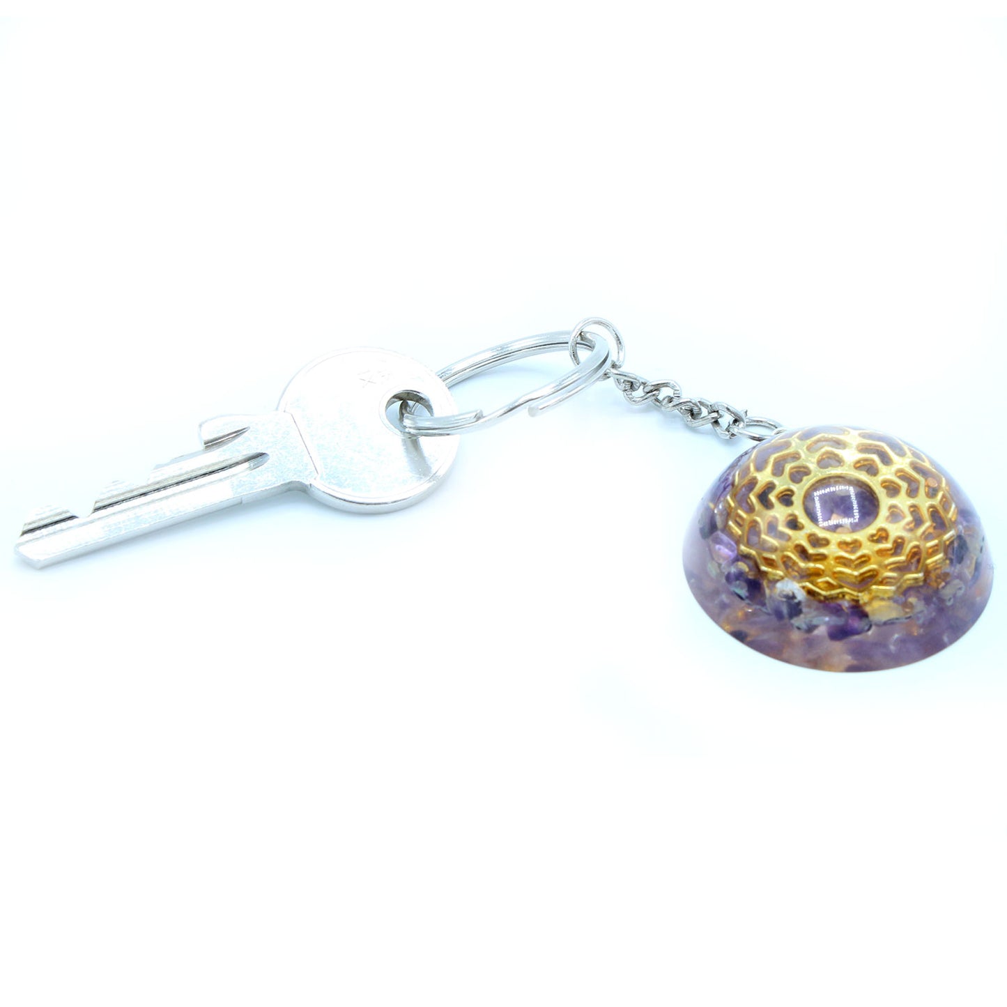 Porte-clés Orgonite - Améthyste Coeurs Mandala