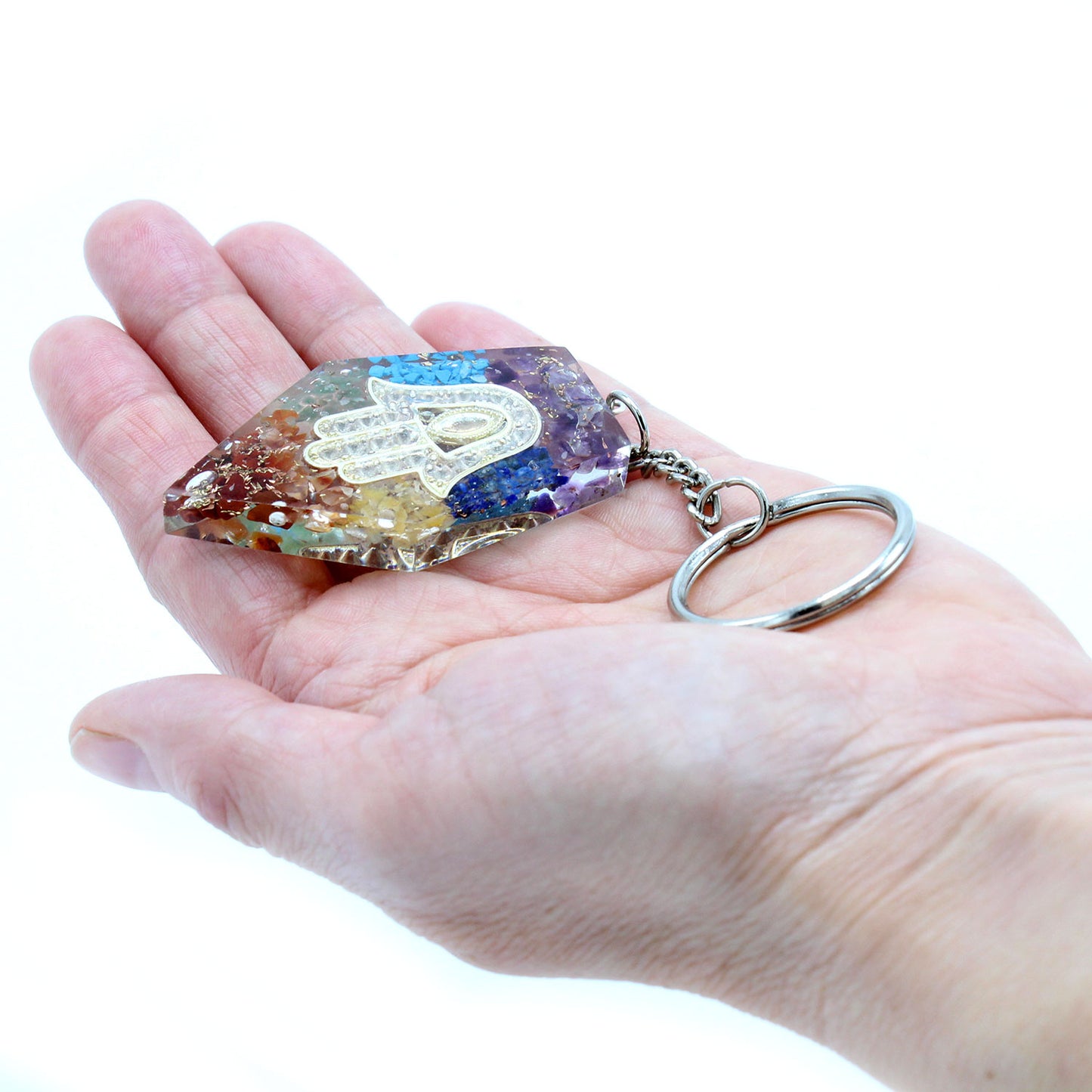 Porte-clés Orgonite - Gemmes Chakra Hamsa