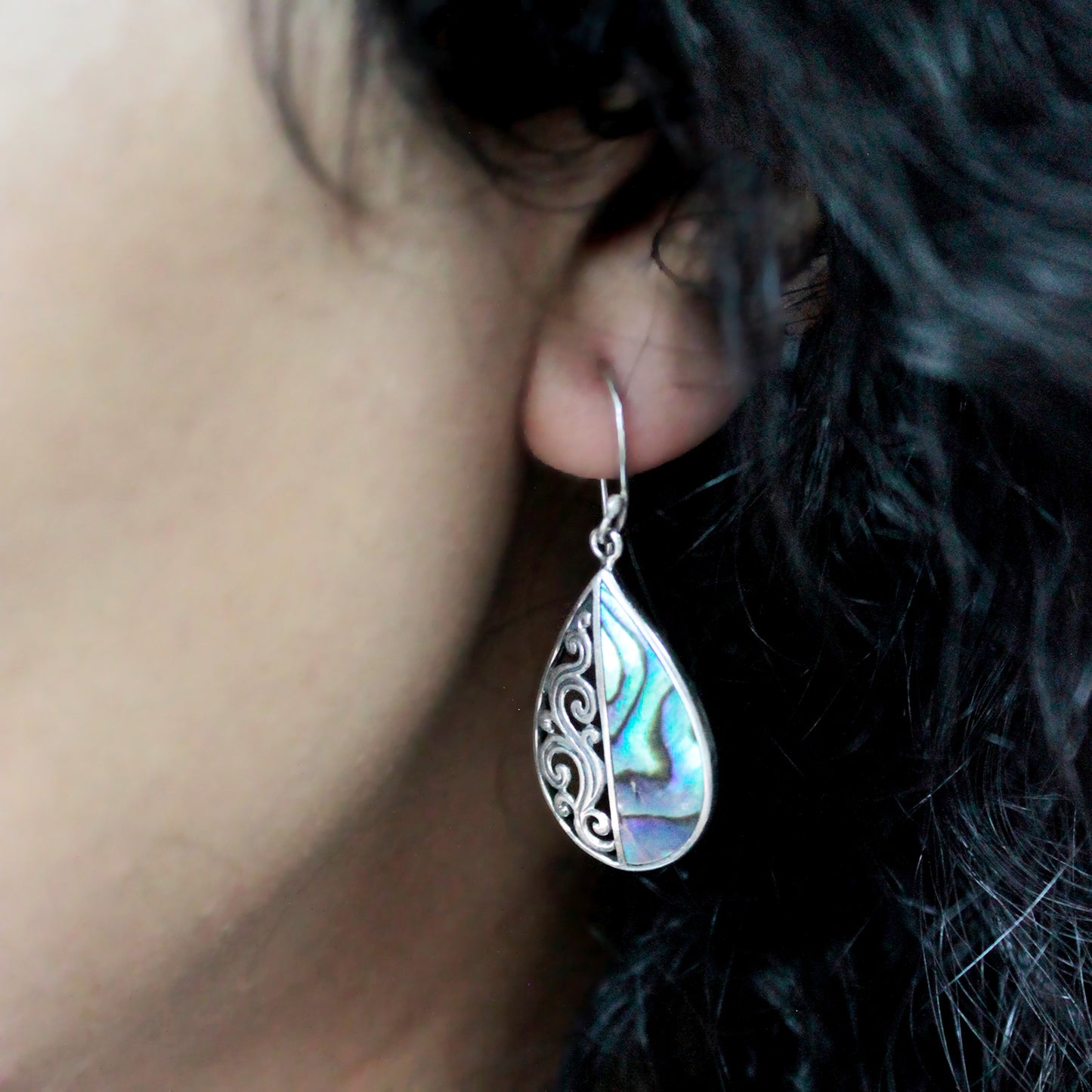 Boucles d'Oreilles Coquillage & Argent - Disque Classique - Abalone