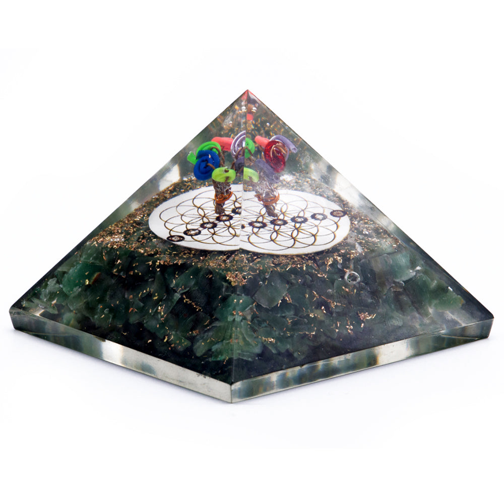 Pyramide Orgonite - Aventurine Verte Fleur de Vie - 70mm