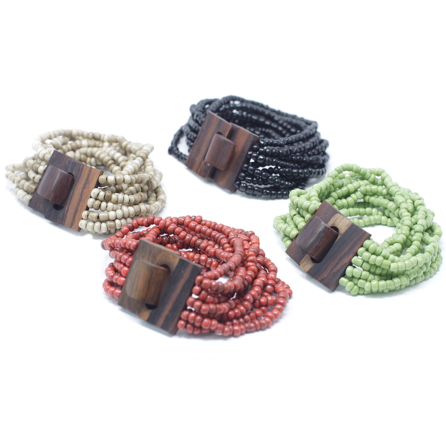 Bracelets multi-perles avec fermoir en Bois - Couleurs assorties