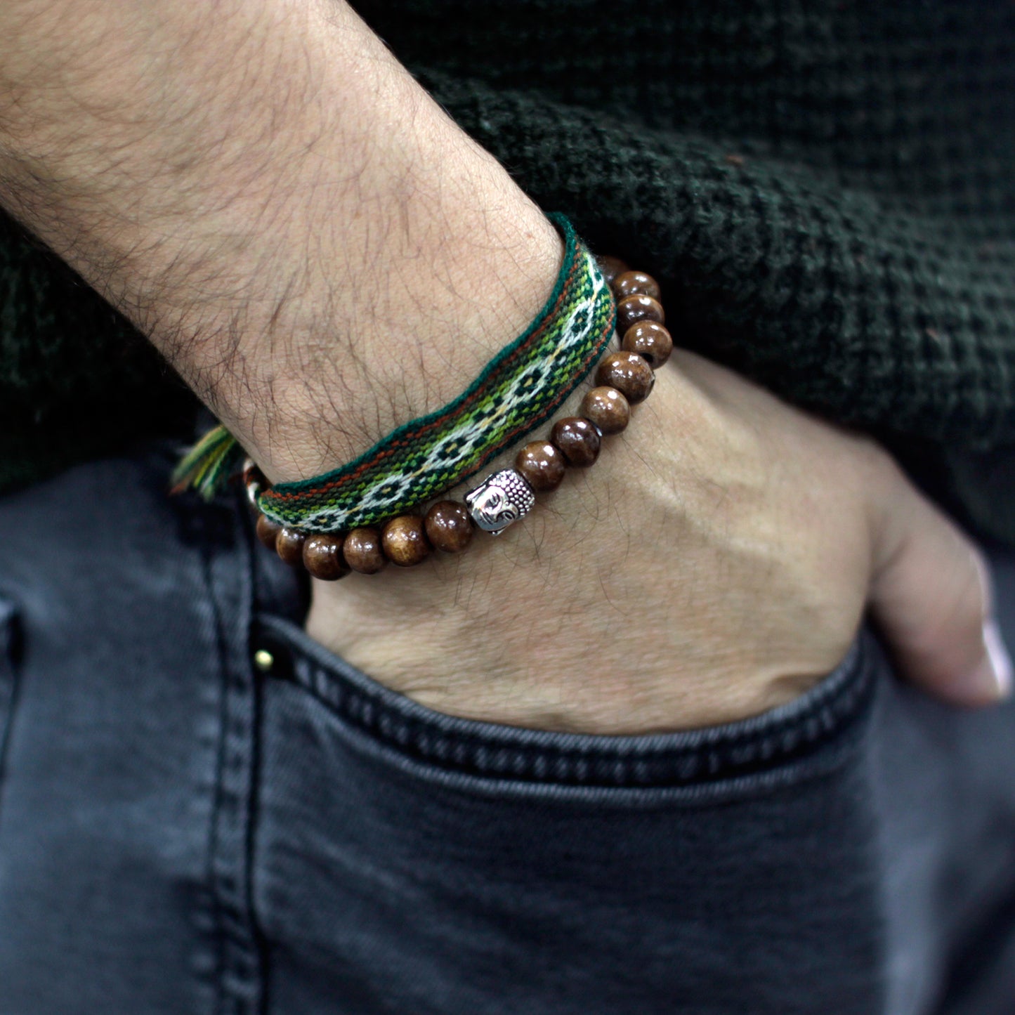 Bracelet Perles Marron & Buddah