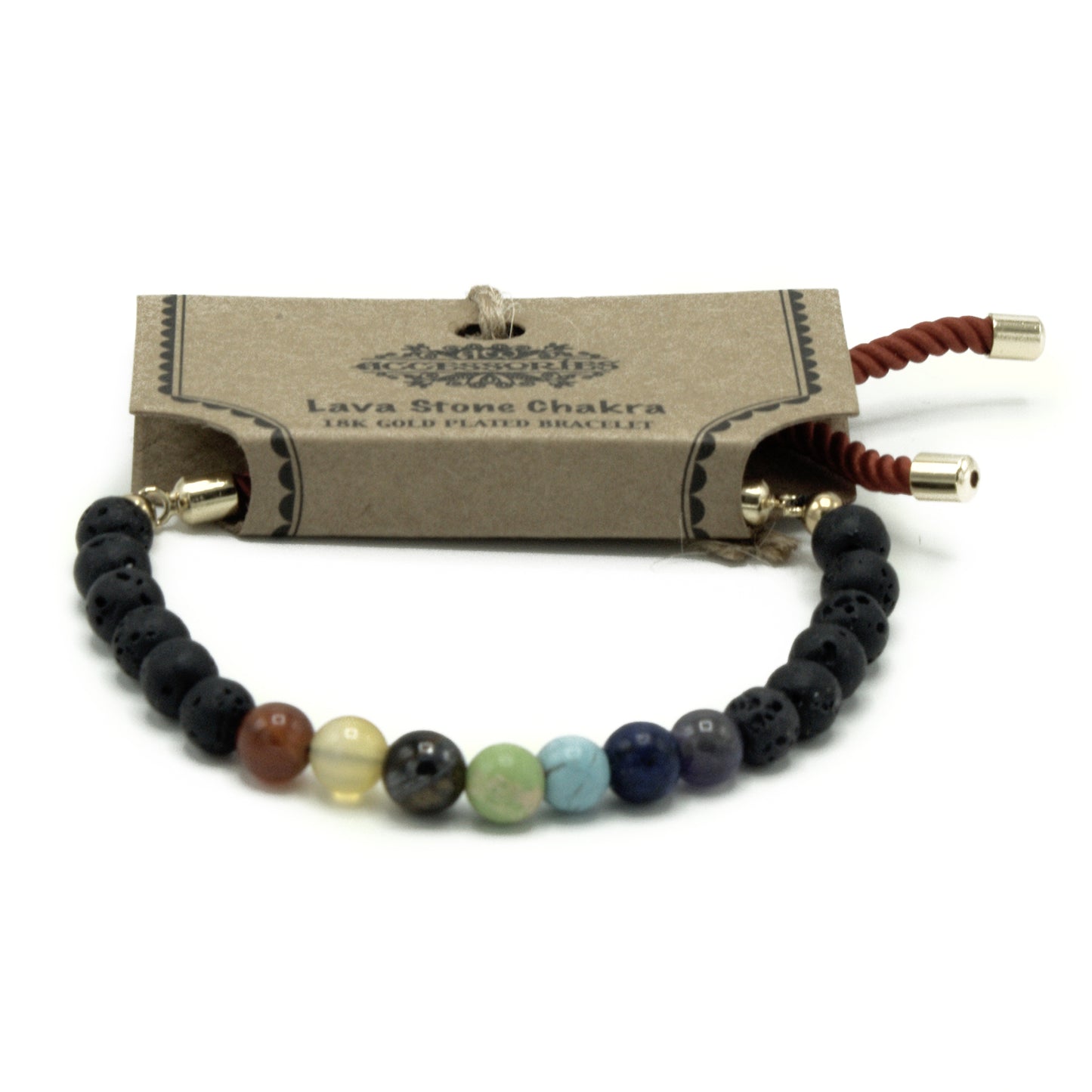 Bracelet en Gemme plaqué or 18K - Cordon Rouge Royal - Chakra Pierres de Lave