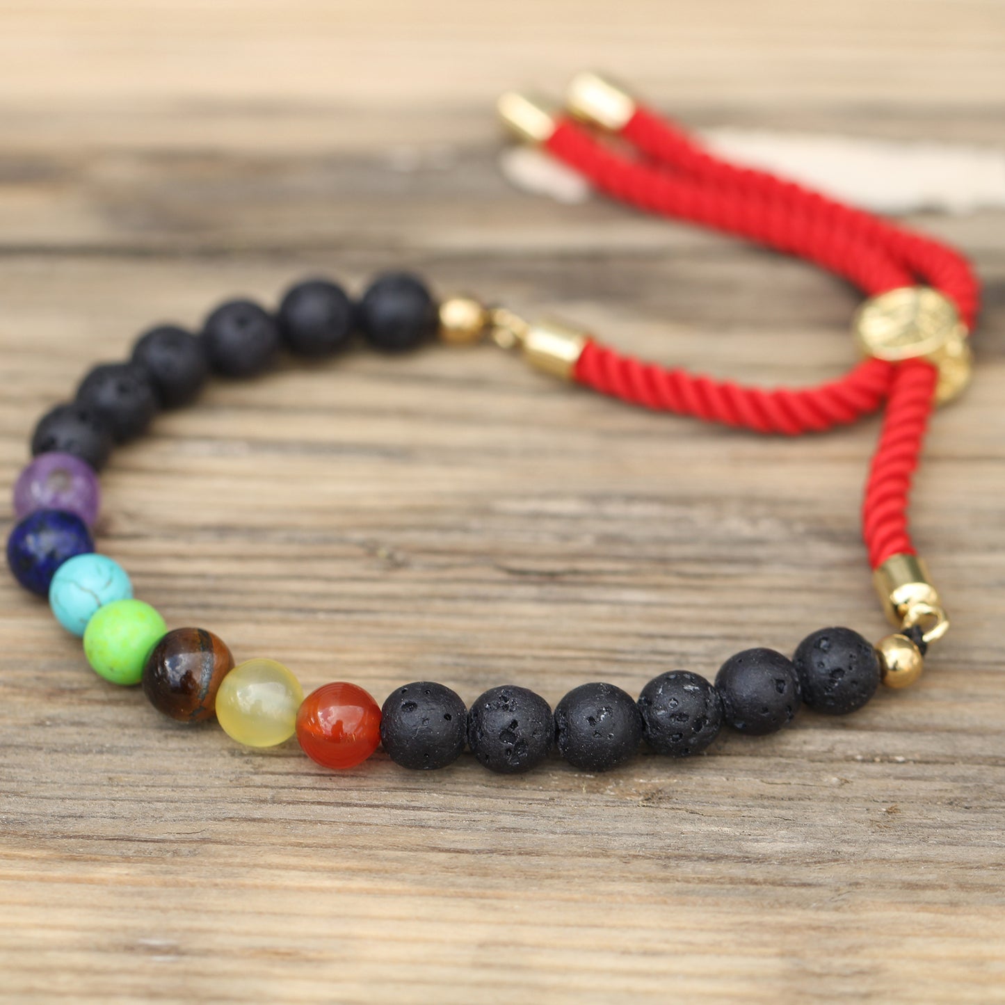 Bracelet en Gemme plaqué or 18K - Cordon Rouge Royal - Chakra Pierres de Lave