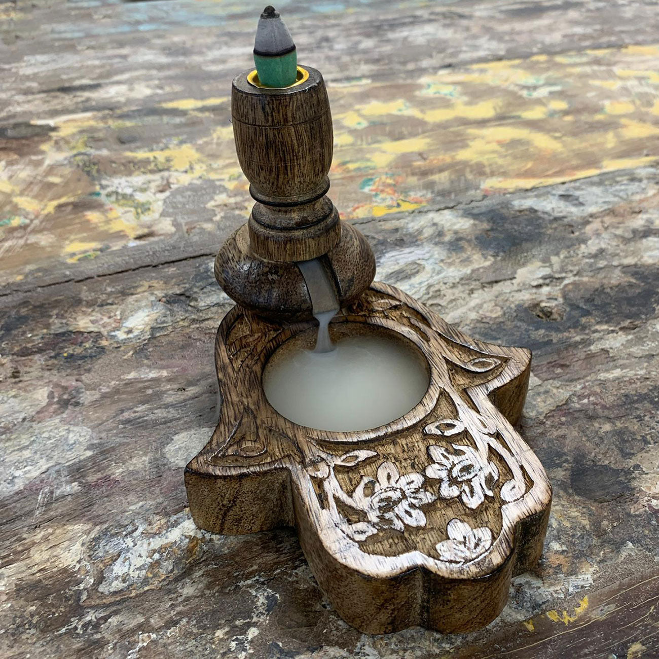 Petit Brûleur à reflux en bois de manguier - Hamsa