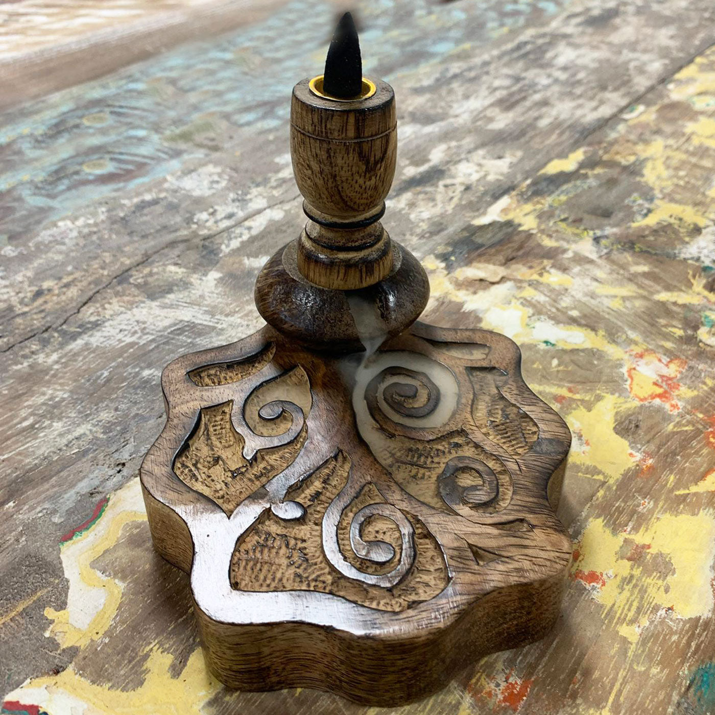 Petit Brûleur à reflux en bois de manguier - Tree of Life
