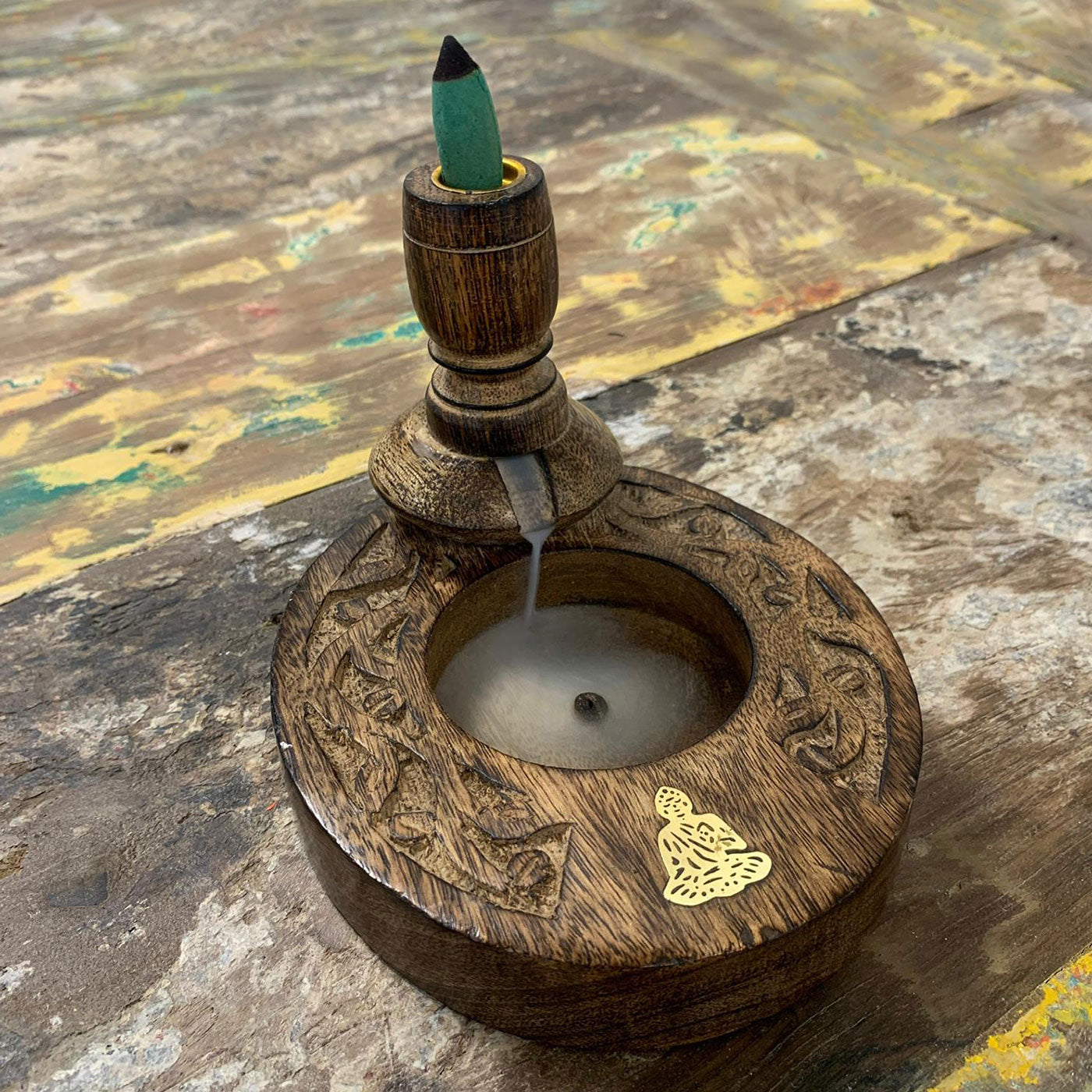 Petit Brûleur à reflux en bois de manguier - Brass Buddha