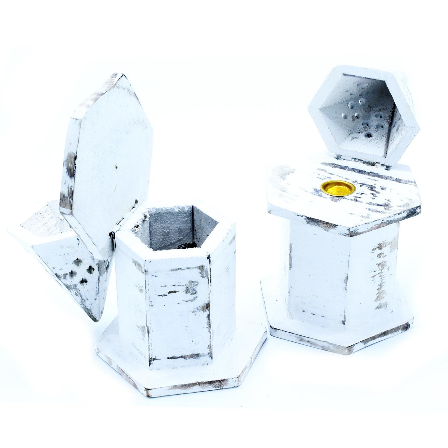 Porte-Encens Délavé Blanc - Pyramid Mini Maison