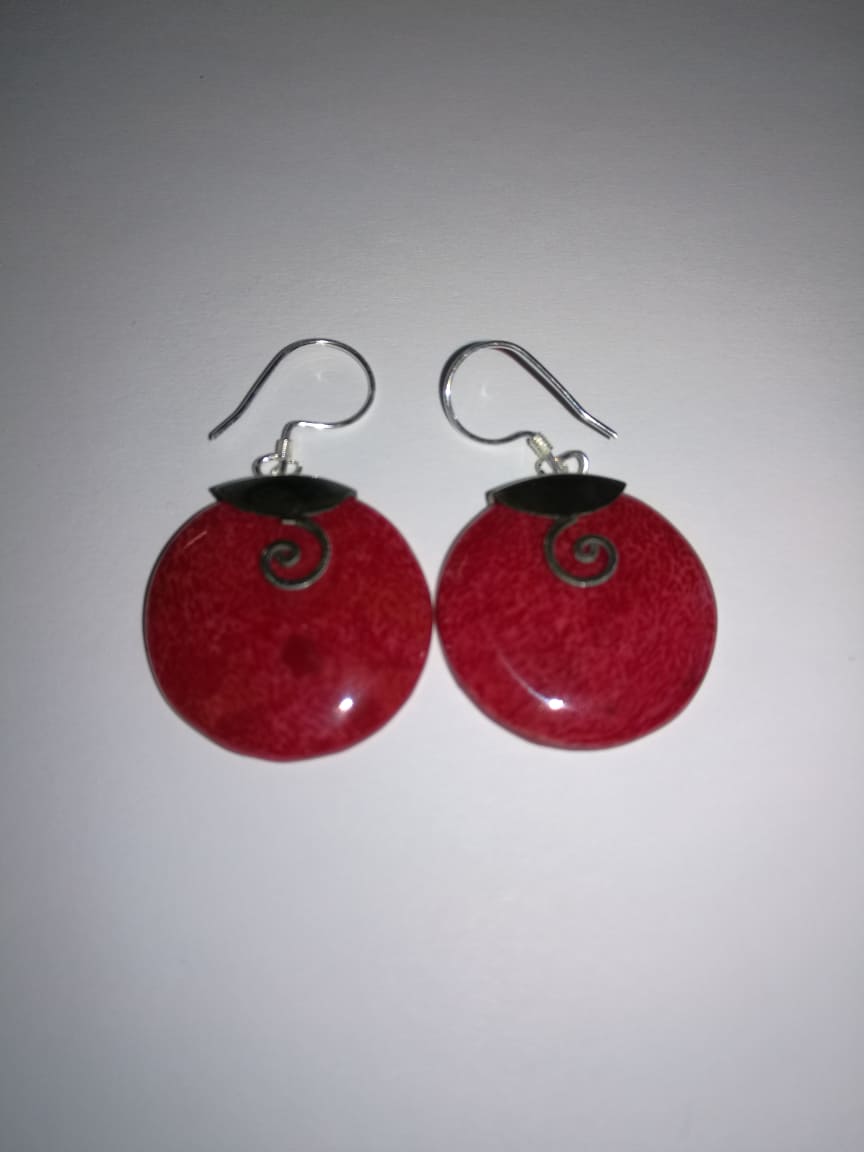 Boucle d'oreille argent 925Imitation corail - symbole