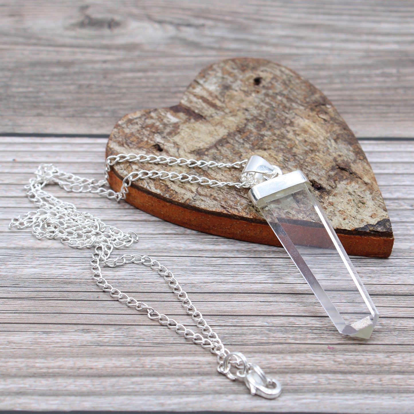Pendentif crayon plat en pierres précieuses - Quartz de roche