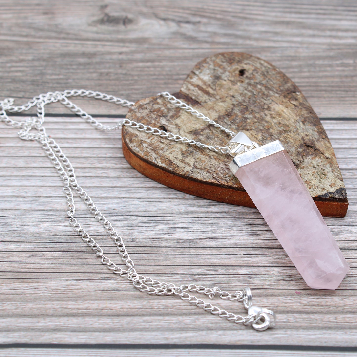 Pendentif Crayon Plat Pierres Précieuses - Quartz Rose