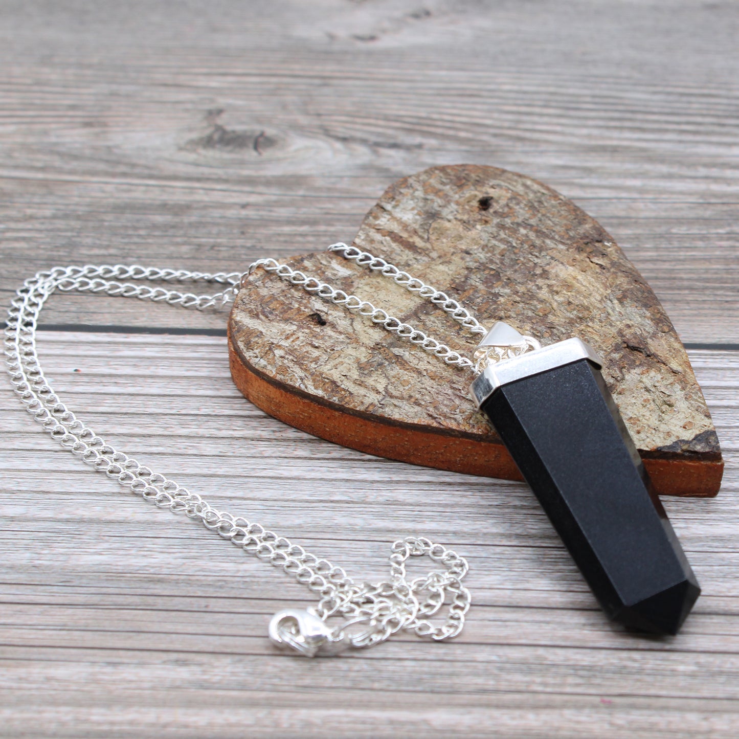 Pendentif Crayon Plat Pierres Précieuses - Agate Noire