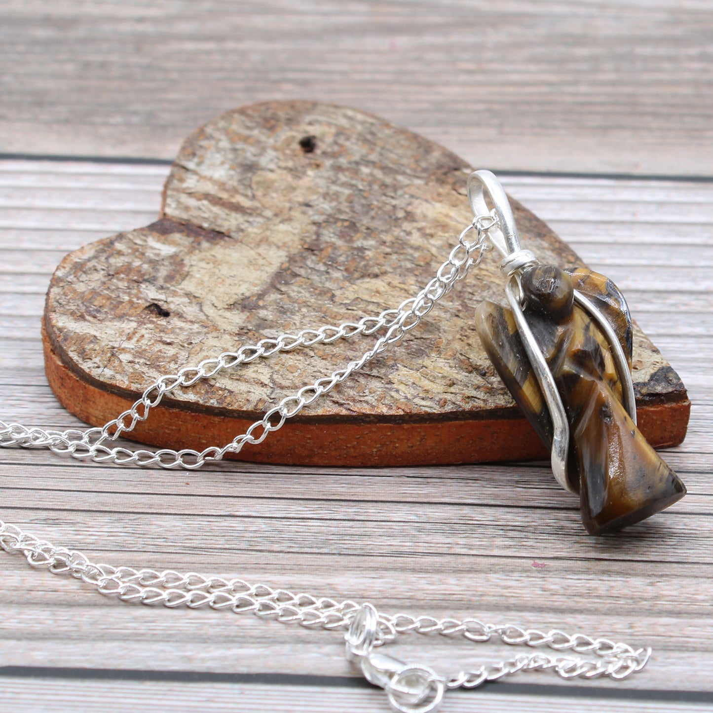 Pendentif Ange Gardien Pierre Gemme - Oeil de Tigre