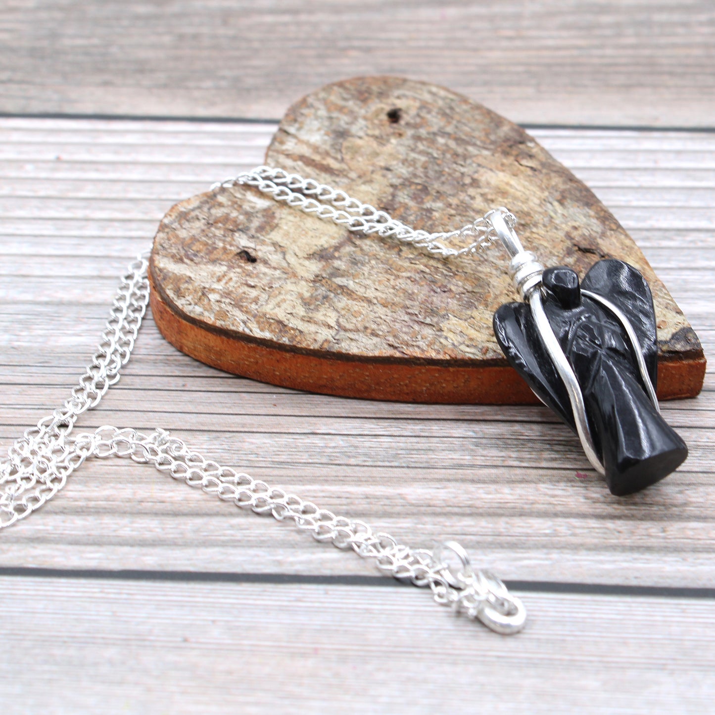 Pendentif Ange Gardien Pierre Gemme - Agate Noire