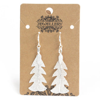 Boucles d'oreilles - Feuille de Sapin Festive en Argent