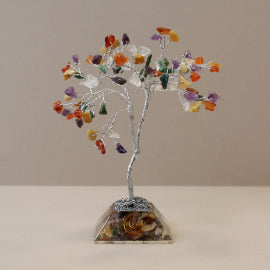 Arbre de pierres précieuses avec base en Orgonite - 80 pierres - Multi