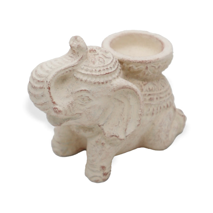 Brûleur d'Encens & Bougeoir Éléphant (crème)