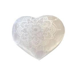 Coeur Sélénite - 7-8cm - Gravé Mandala
