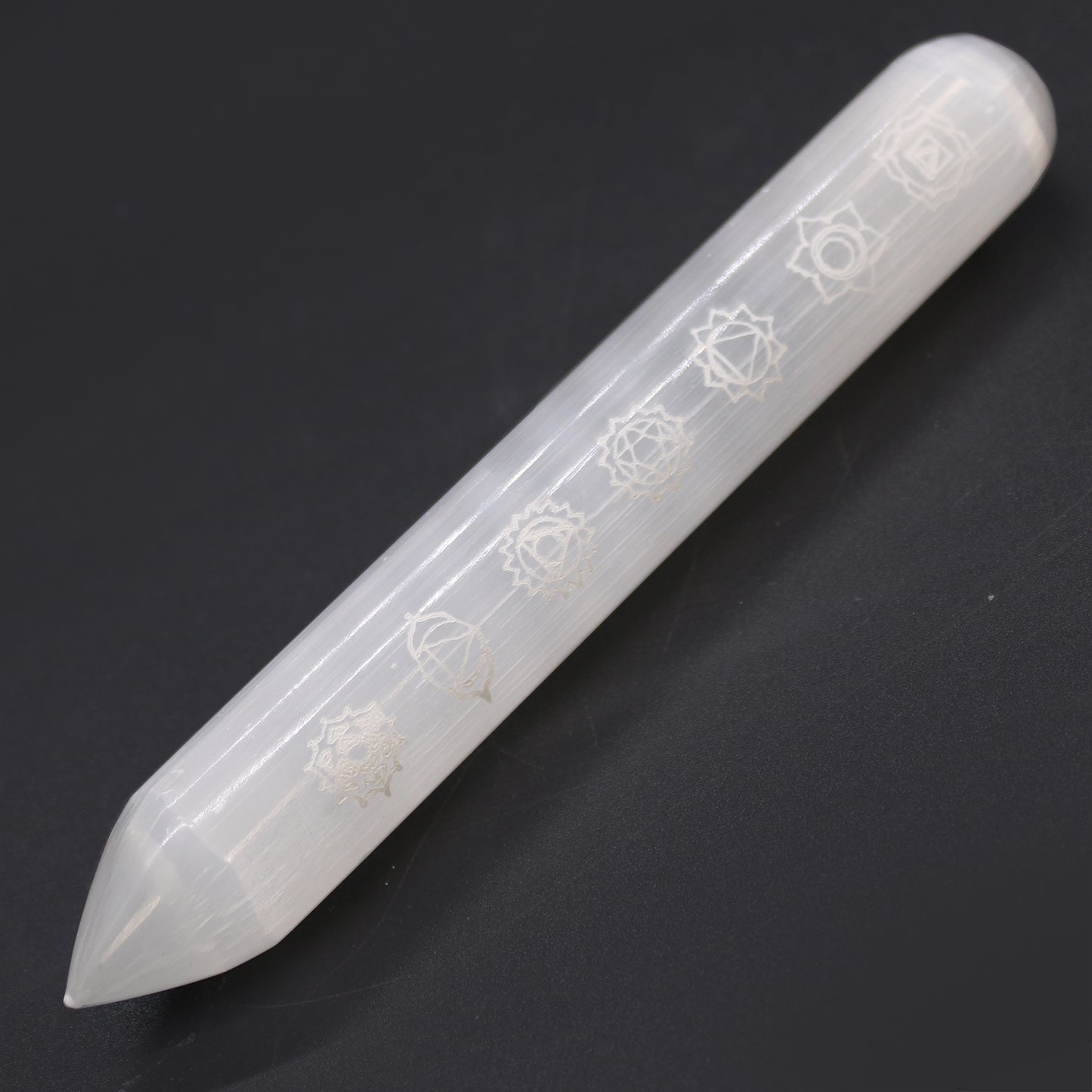 Baguette Sélénite - 16 cm (Pointe une Extrémité) 7 Chakra