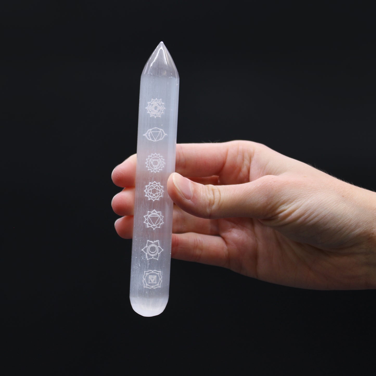 Baguette Sélénite - 16 cm (Pointe une Extrémité) 7 Chakra
