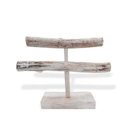 Présentoir à Bijoux en Bois Double Branche - Bois Blanchi