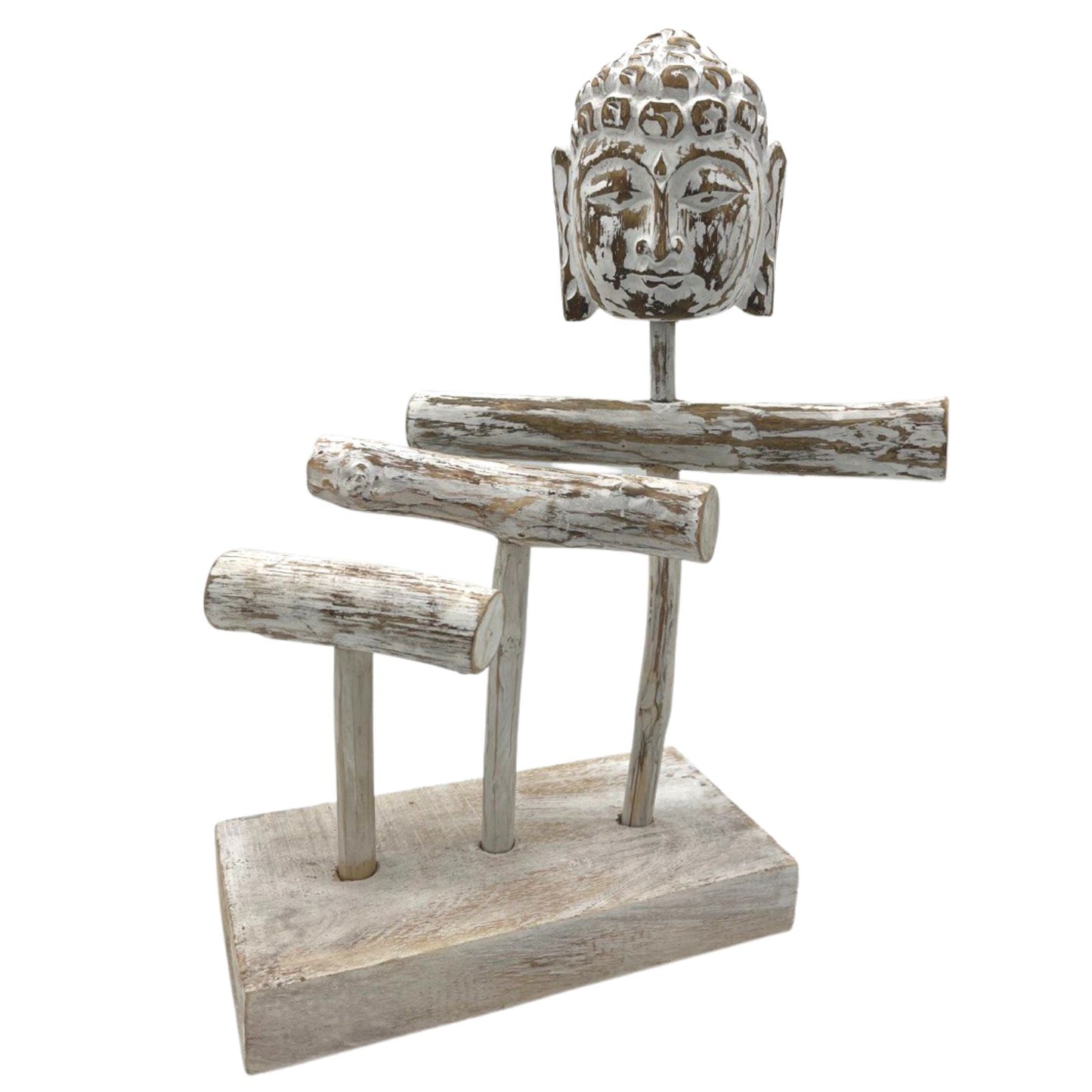 Présentoir à Bijoux en Bois Trois Branches et Bouddha - Bois Blanchi
