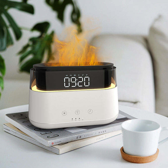 Diffuseur d'Arômes Moderne - Horloge Led - USB-C - Effet Flamme