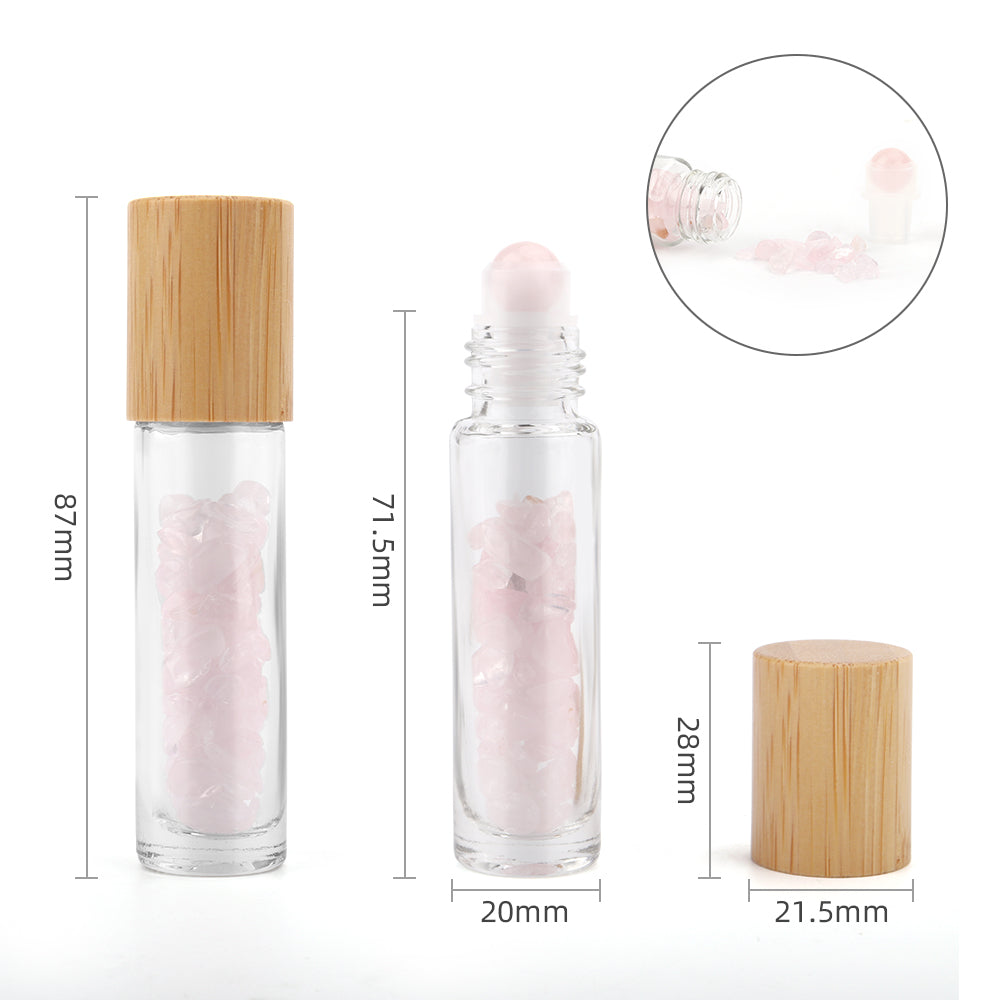 Flacon Roll-on Huile Essentielle & Pierres Précieuses - Quartz rose - Bouchon en bois