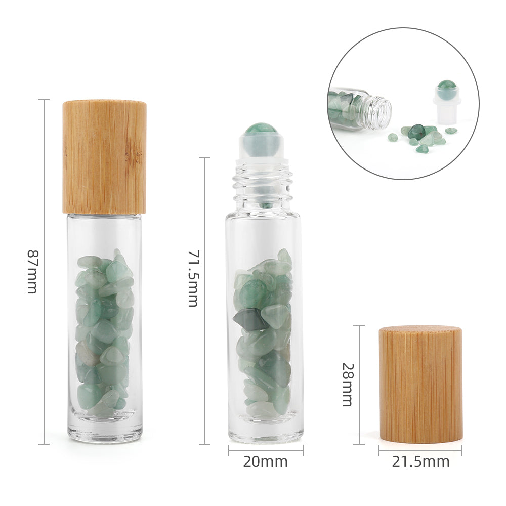 Flacon Roll-on Huile Essentielle & Pierres Précieuses - Aventurine - Bouchon en bois