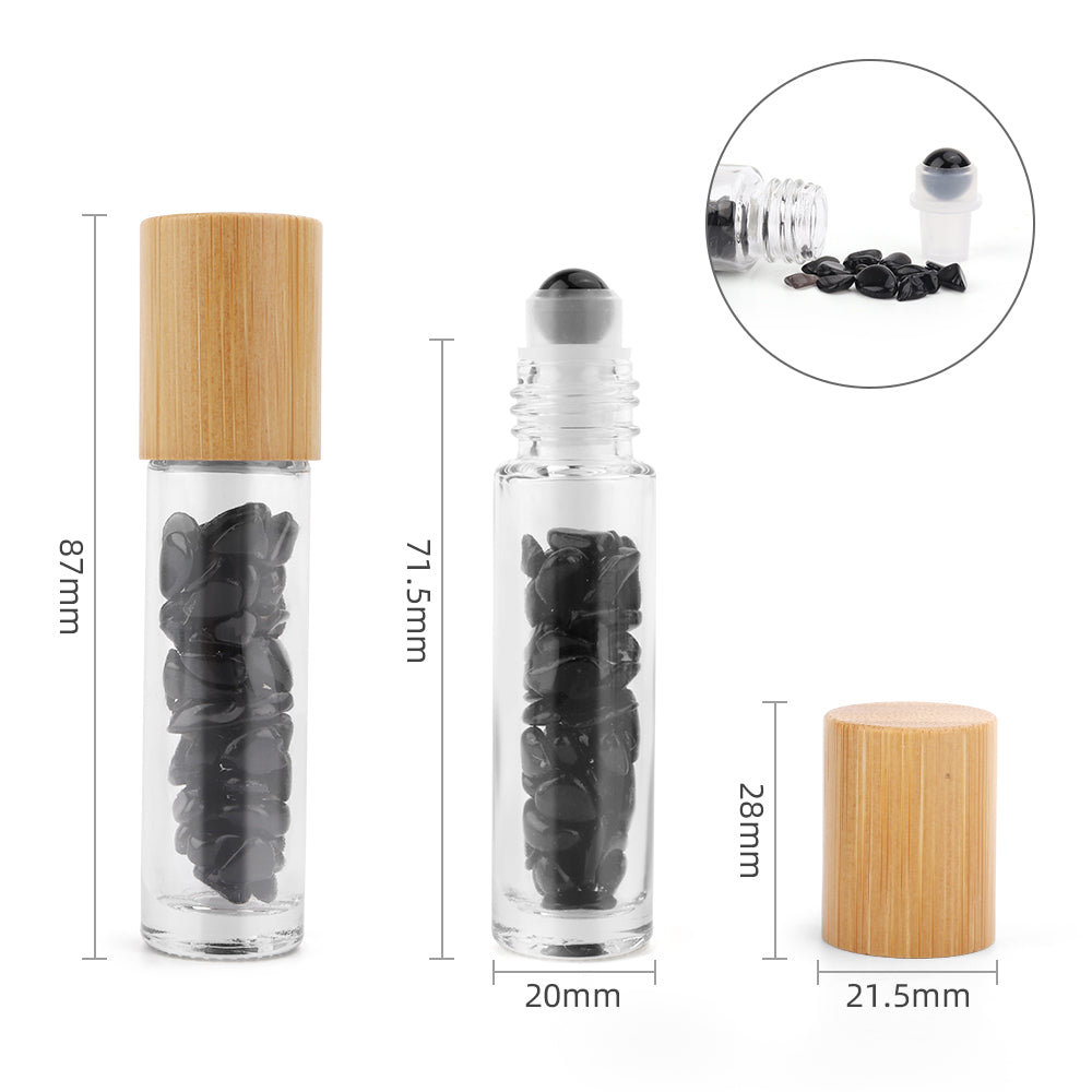 Flacon Roll-on Huile Essentielle & Pierres Précieuses - Tourmaline Noire - Bouchon en bois