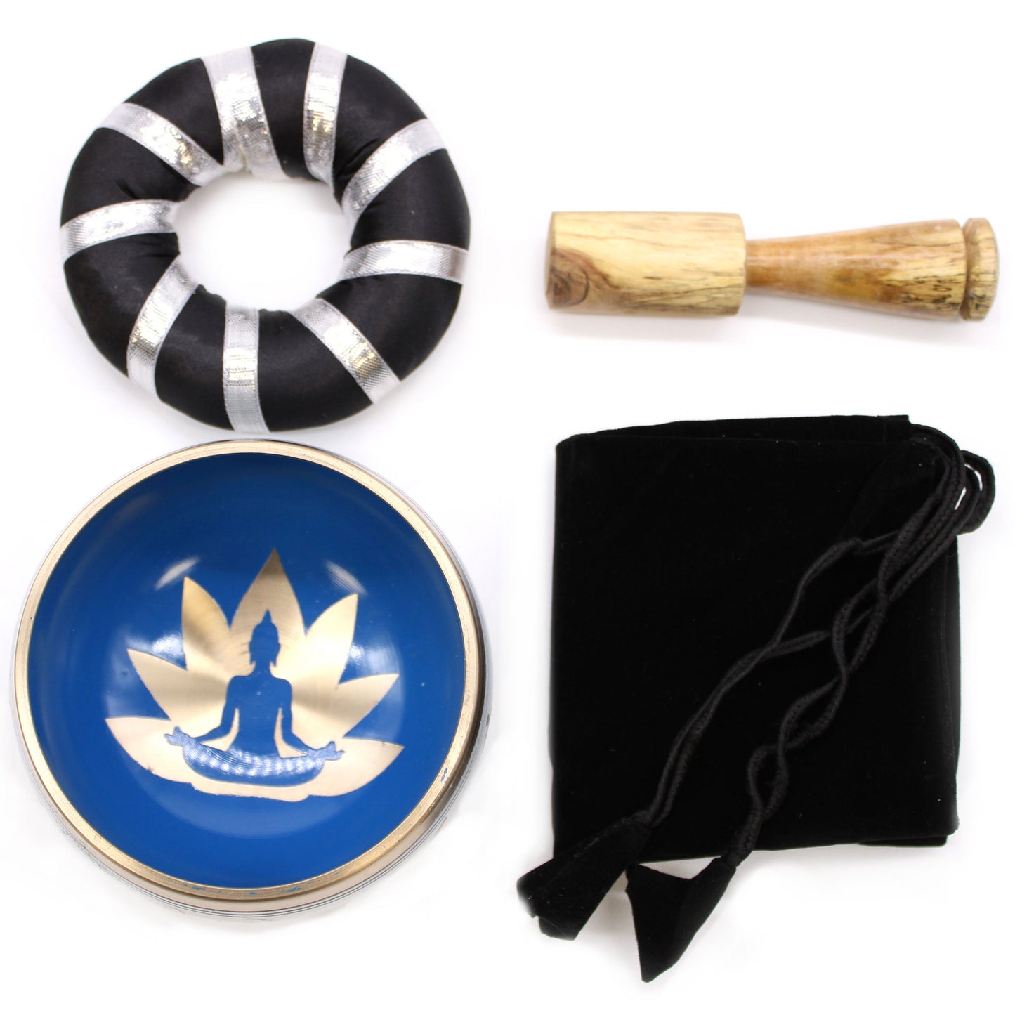 Ensemble de Bols Chantants Posture de Yoga - Blanc/Bleu 10,7 cm