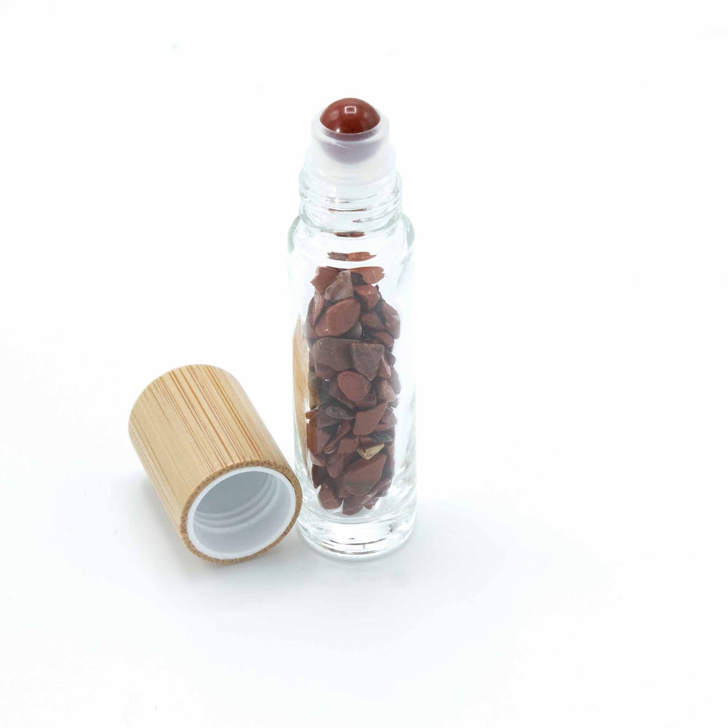 Flacon Roll-on Huile Essentielle & Pierres Précieuses - Jaspe rouge - Bouchon en bois