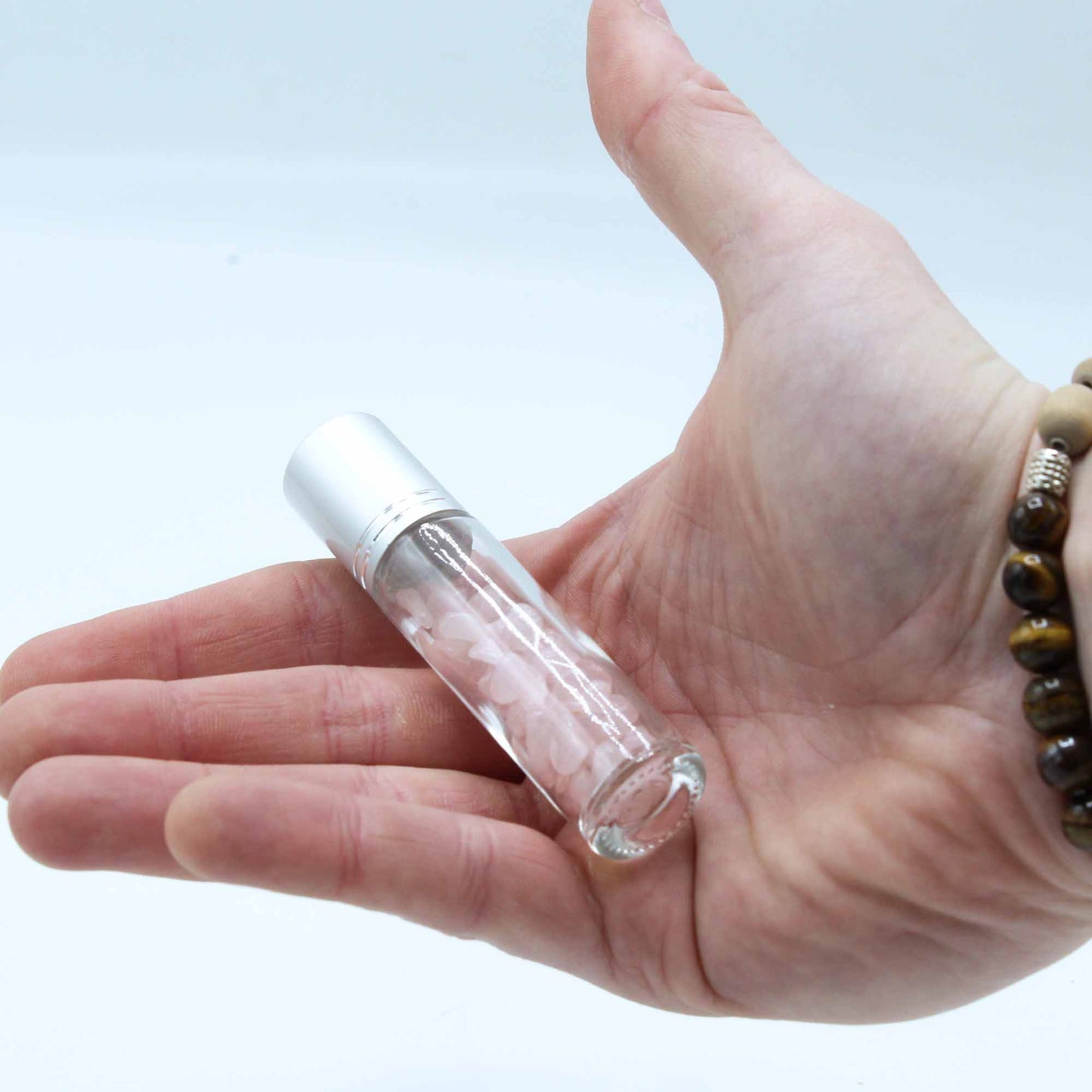 Flacon Roll-on Huile Essentielle & Pierres Précieuses - Quartz Rose - Bouchon Argenté