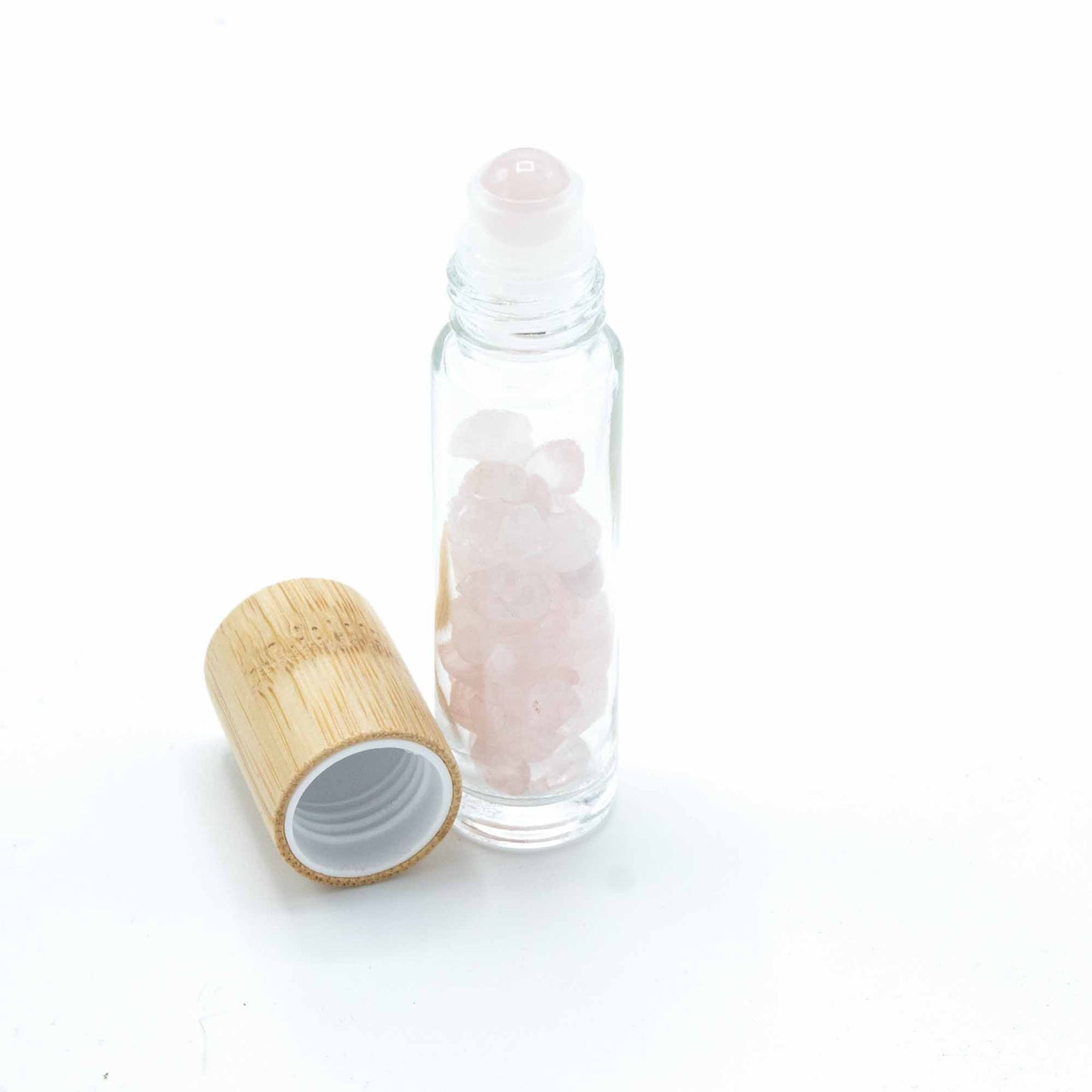 Flacon Roll-on Huile Essentielle & Pierres Précieuses - Quartz rose - Bouchon en bois