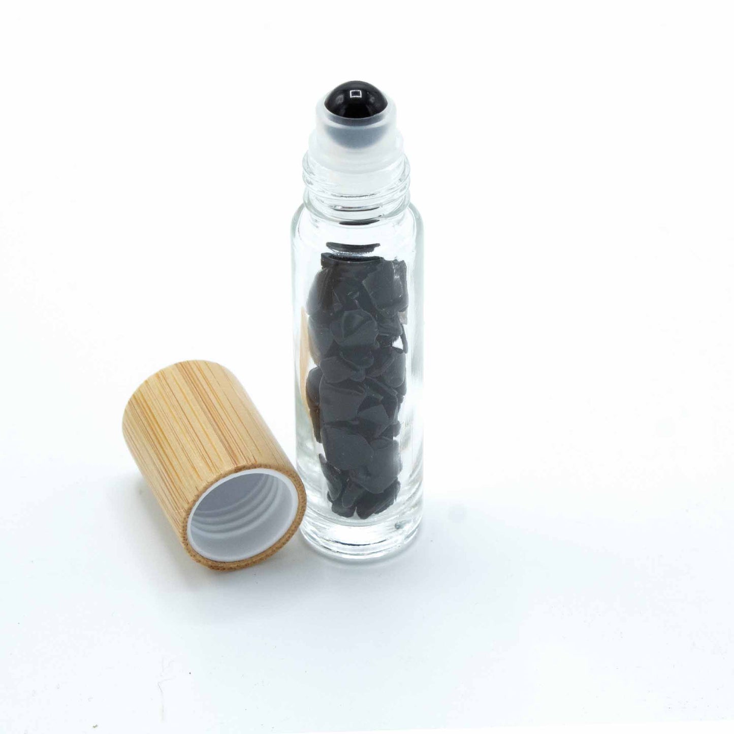 Flacon Roll-on Huile Essentielle & Pierres Précieuses - Tourmaline Noire - Bouchon en bois