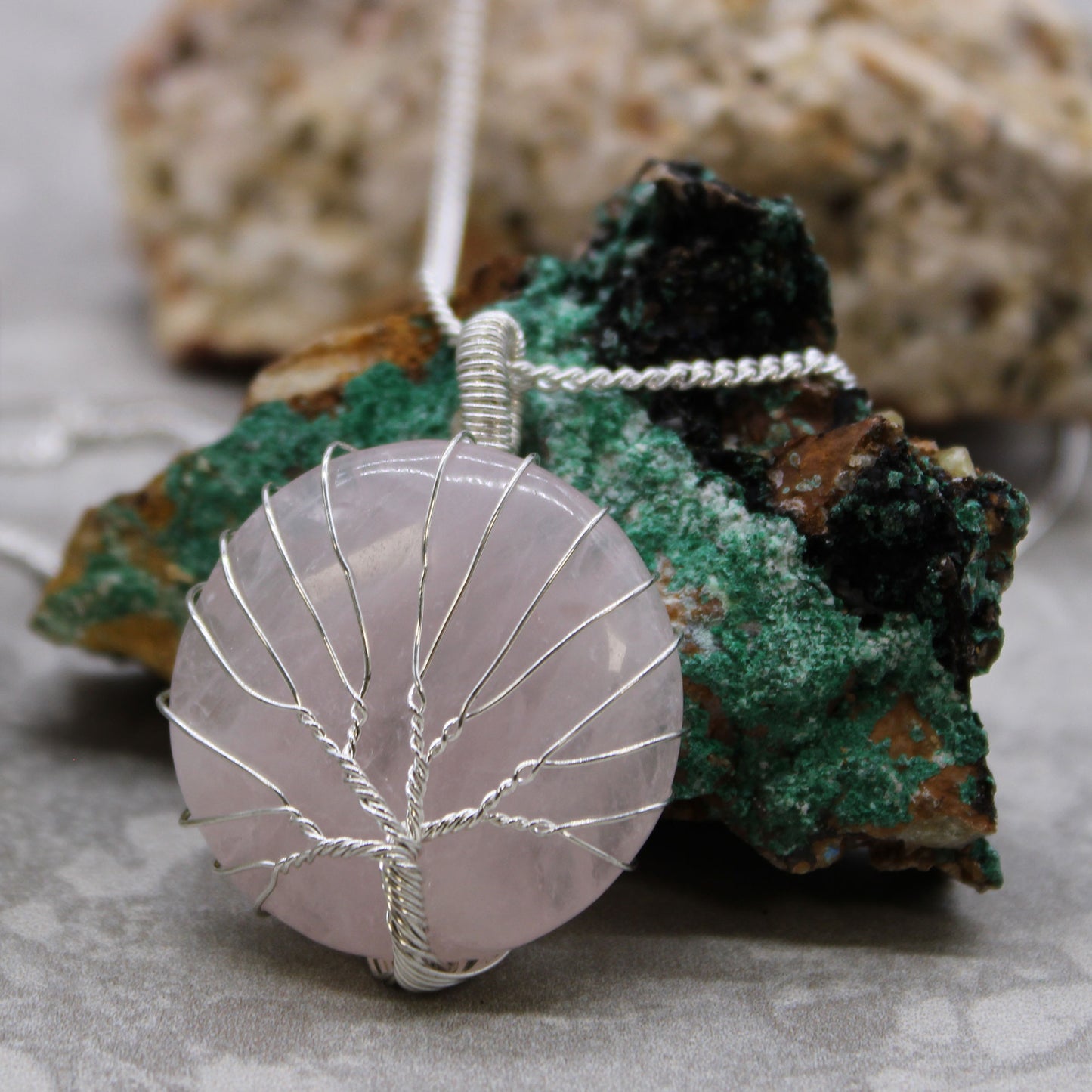 Collier de Pierres Précieuses Arbre de vie - Quartz rose
