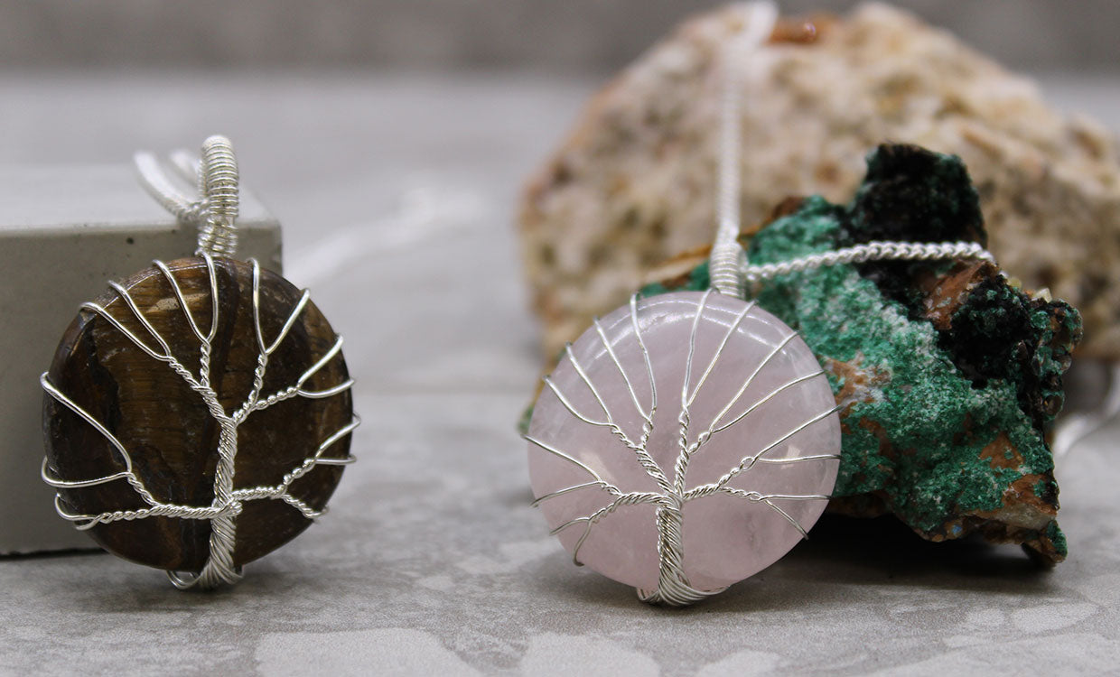 Collier de Pierres Précieuses Arbre de vie - Quartz rose