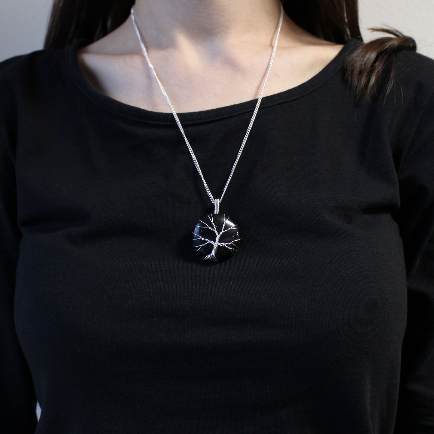 Collier de Pierres Précieuses Arbre de Vie - Onyx Noir