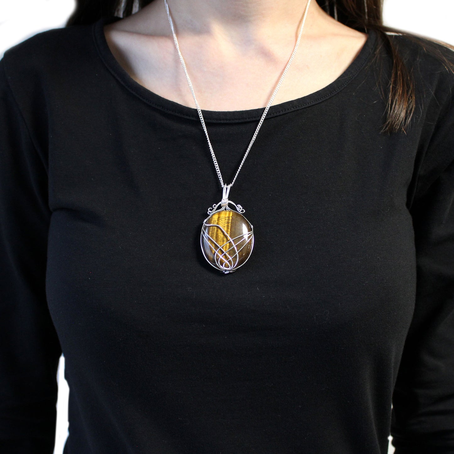 Collier de Pierres Précieuses Enveloppé en Tourbillon - Oeil de Tigre