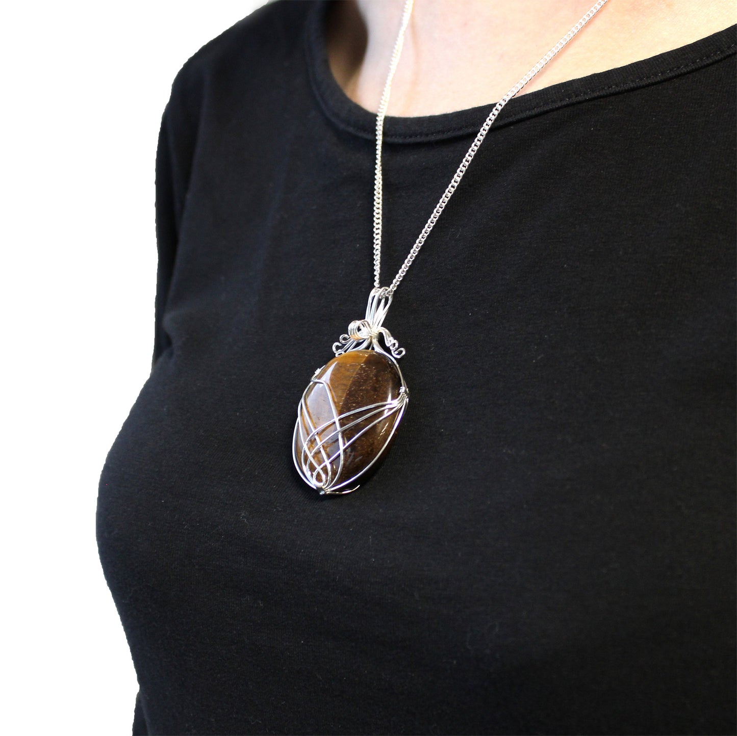 Collier de Pierres Précieuses Enveloppé en Tourbillon - Oeil de Tigre