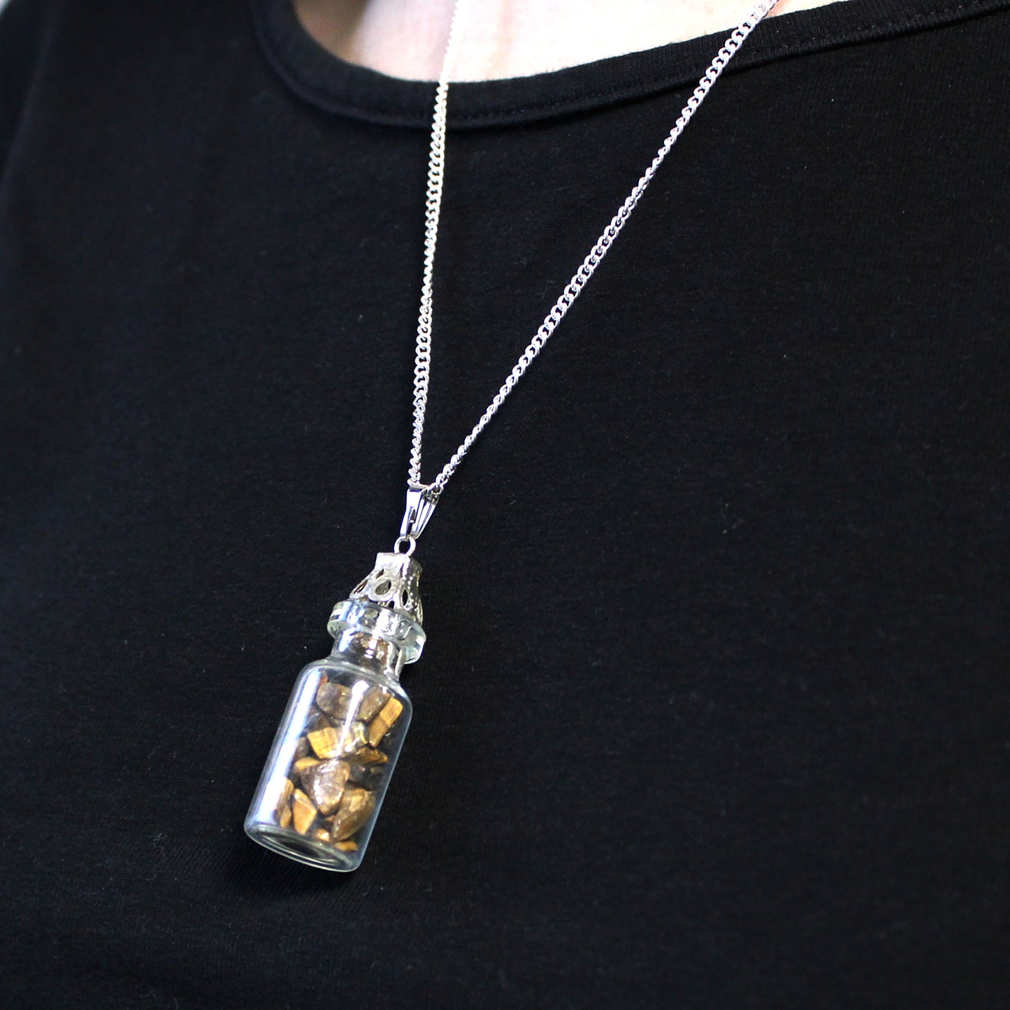 Collier de Pierres Précieuses en Bouteille - Œil de Tigre