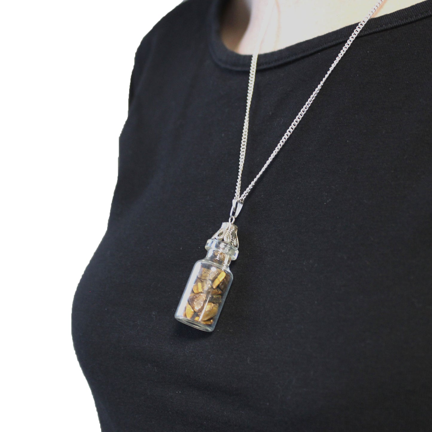Collier de Pierres Précieuses en Bouteille - Œil de Tigre
