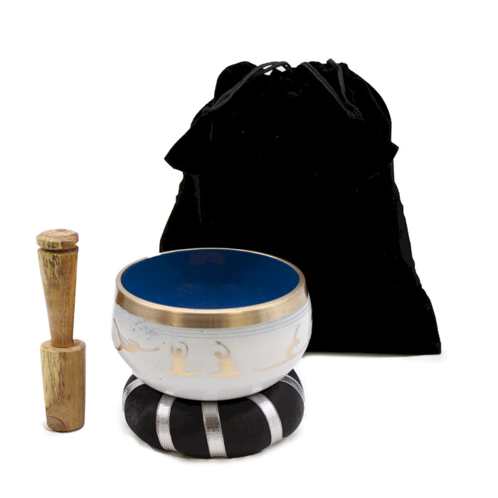 Ensemble de Bols Chantants Posture de Yoga - Blanc/Bleu 10,7 cm