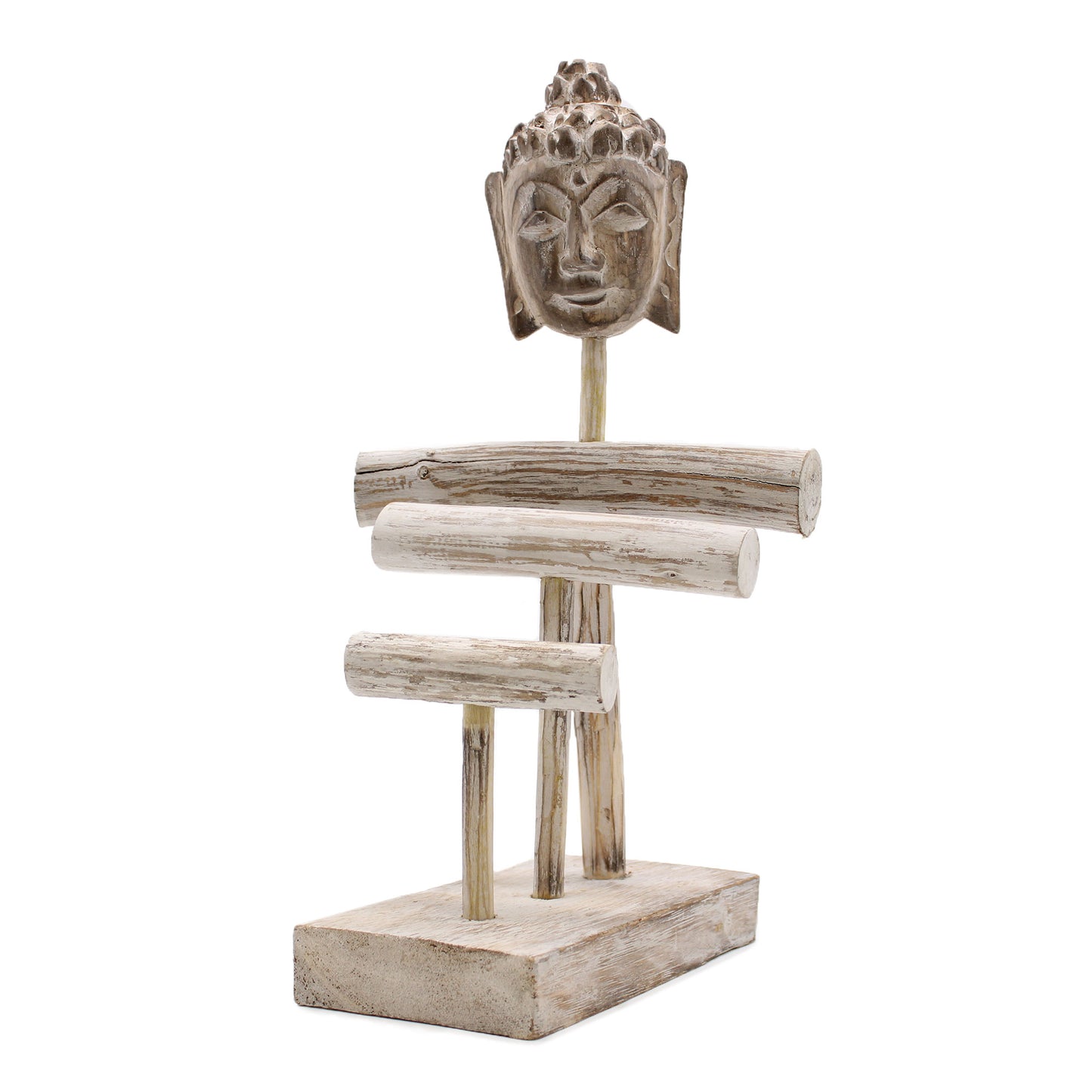 Présentoir à Bijoux en Bois Trois Branches et Bouddha - Bois Blanchi